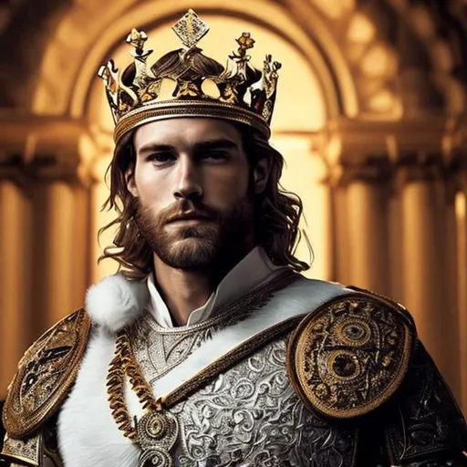 Prompt: A white handsome king with a crown 