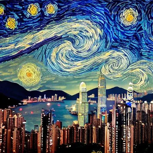 Prompt: a starry night in hong kong