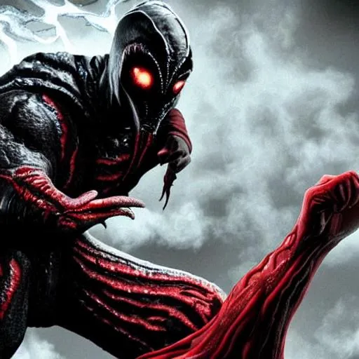 Prompt: Mortal Kombat's Ermac getting covered in venom