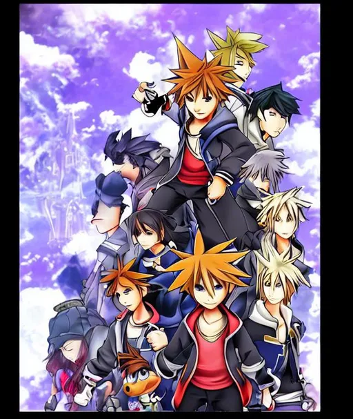 Prompt: Sora kingdom heart black jacket anime