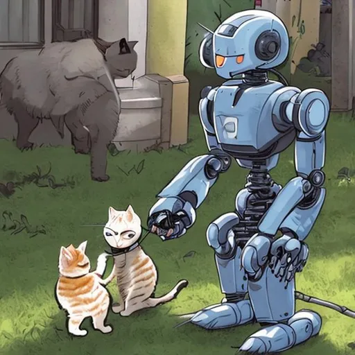Prompt: robot saving a cat 
