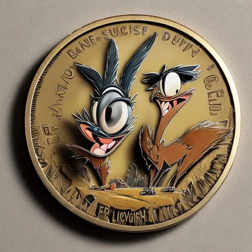 Prompt: wile e. coyote AND roadrunner coin, surprise me