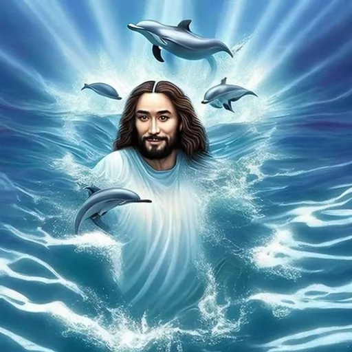 Prompt: actual photo of dolphin jesus, surprise me