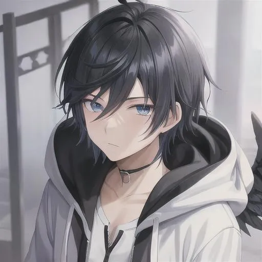 cute anime guy with black hair and blue eyes