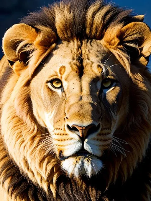Prompt: Hyperdetailed portrait of a Lion character wearing ancient star-forged leather, sharp clear symmetric eyes, barbarian savannah background