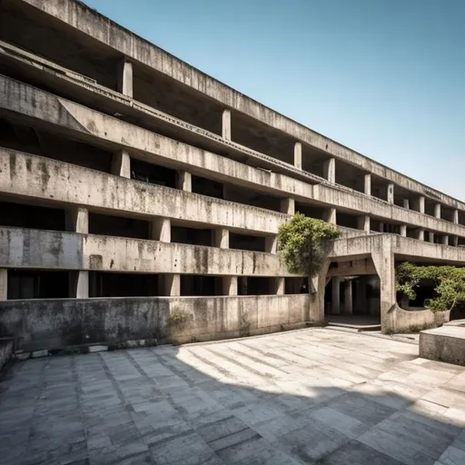 Prompt: a large building with terraces, brutalist architecture