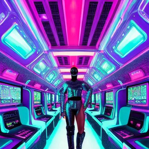 Prompt: As you step into the time machine, you are transported back to the year 2000, the height of the Y2K era. The world around you is filled with a unique aesthetic that blends futuristic technology with a touch of nostalgia. Neon colors, metallic materials, and futuristic patterns dominate the landscape. Everywhere you look, you see people wearing crop tops, low-rise pants, and platform shoes. The music blaring from nearby clubs is a mix of electronic beats and pop melodies, creating a sound that is both futuristic and retro. You feel as though you have stepped into a time capsule, experiencing the Y2K aesthetic in all its glory.