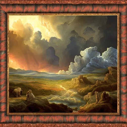 Prompt: Sin Repentance  KJV   Scripture picture frame Landscape clouds
