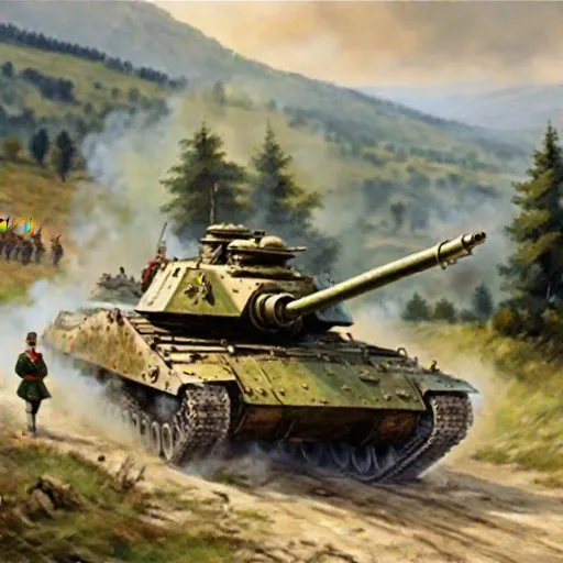 Prompt: Napoleonic War, Hill, Painting Art, main battle tank, Austria Hungary army