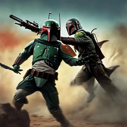 Prompt: boba fett shooting at someone
