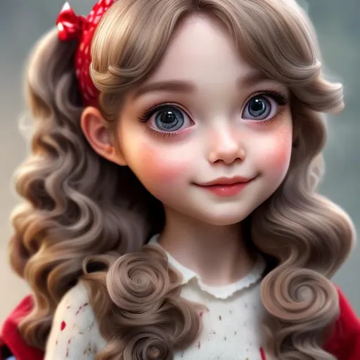 Prompt: an aldult with Pigtails soft brown wavy hair, soft brown eyes with red untertone, realistic, digital art, 64k