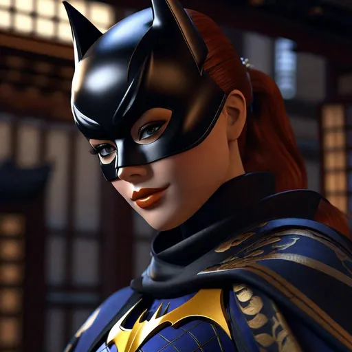 Prompt: Portrait of {Ninja Barbara Gordon Batgirl} in  {edo era Japan}, perfect composition, hyperrealistic, super detailed, 8k, high quality, trending art, trending on artstation, sharp focus, studio photo, intricate details, highly detailed,happy face, by greg rutkowski