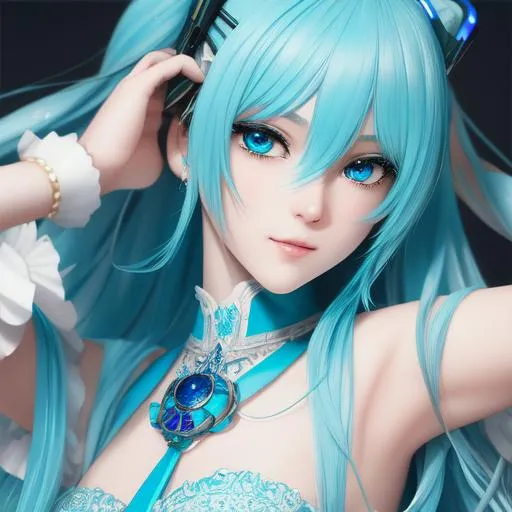 Prompt:  masterpiece hyperdetailed hatsune miku, intricate hyperdetailed blue hair, realistic slender hands, detailed slender fingers, intricate hyperdetailed shiny blue eyes, beautiful detailed cute face, perfect composition, super detailed, 8k, high quality, trending art, trending on artstation, sharp focus, studio photo, intricate details, highly detailed, by greg rutkowsk, character concept, full body visible, beautiful detailed cute face, petite young small body, hyperdetailed intricate flying fluffy blue hair, twin tails, stray hairs, hyperdetailed complex,


sunshine, back light,

cinematic light, studio lighting,

professional award-winning photography, maximalist photo illustration 64k,

impressionist painting,

hopeful,

hyperdetailed glowing light, glowing sunshine, studio lighting, cinematic light, highly detailed light reflection, iridescent light reflection, beautiful shading, impressionist painting,

volumetric lighting maximalist photo illustration 64k, resolution high res intricately detailed complex,

key visual, precise lineart, vibrant, panoramic, cinematic, masterfully crafted, 64k resolution, beautiful, stunning, ultra detailed, expressive, hypermaximalist, colorful, rich deep color, vintage show promotional poster, glamour, anime art, fantasy art, brush strokes,