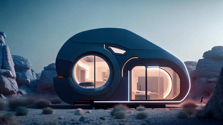 modern futuristic Tiny Home, with liminal space. cin...