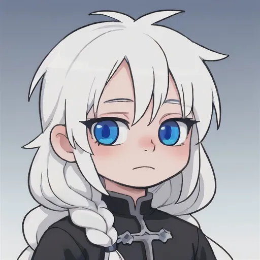 Prompt: Portrait, detailed. Teenage boy with stark white hair and blue eyes, frozen eyelashes, cold, albino, long hair, viking braid


