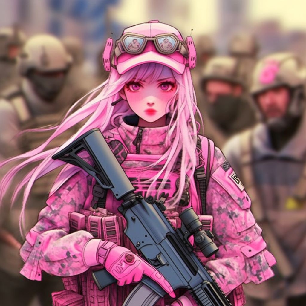 Prompt: real life cybergoth army barbie, pink theme