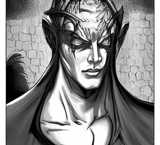 Lucien is a tall and imposing Tiefling, standing at... | OpenArt