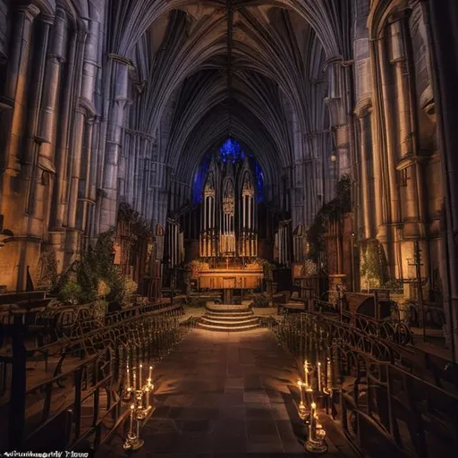 underground cathedral with church organ in its middl...