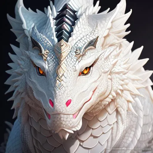 Prompt: Knight Albino dragon with iridescent black markings and a cute face, perfect composition, hyperrealistic, super detailed, 8k, high quality, trending art, trending on artstation, sharp focus, studio photo, intricate details, highly detailed, illustration, watercolor