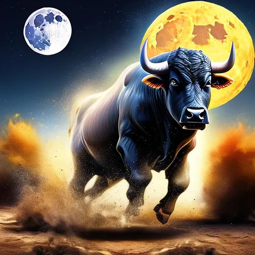 Prompt: A bull runs over the moon