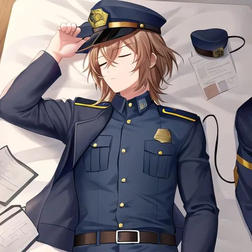 Prompt: Caleb as a police officer sleeping