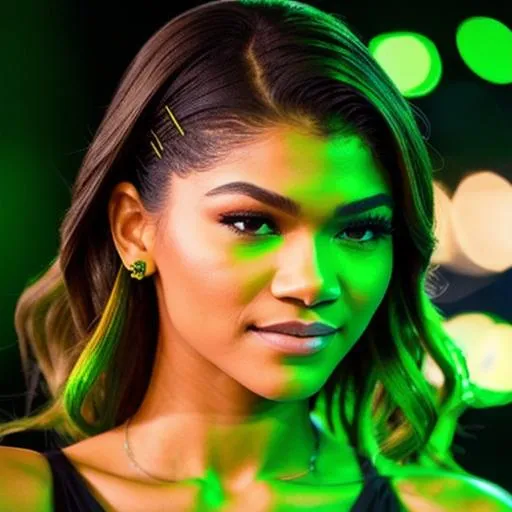 Prompt: Zendaya glowing green in the dark