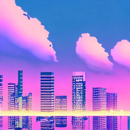 Prompt: a city skyline, vaporwave, semi-realistic
