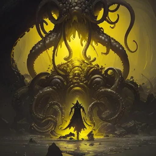 yellow knight, eldritch being, tentacles, lovecraft,... | OpenArt