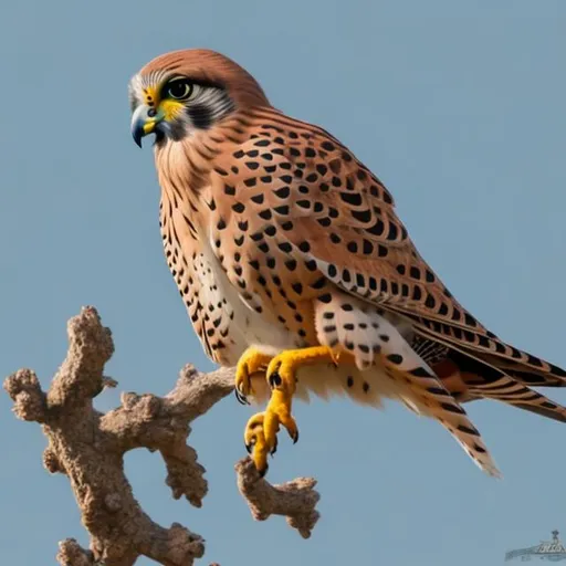 Prompt: Create a coloring page of a common kestrel flying above an oak tree that would be suitable for adults