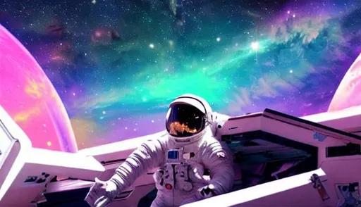 Prompt: astronaut, vaporwave, aesthetic, galaxy