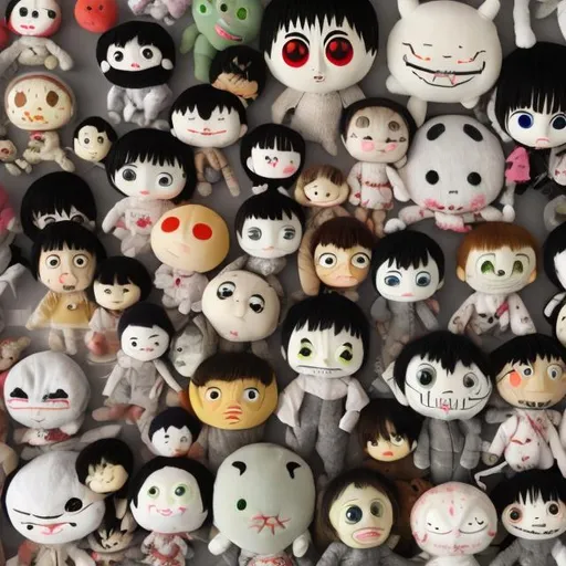 Prompt: Stuffed animals in the style of junji ito