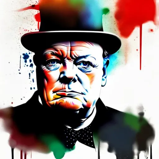 Prompt: create a cool looking portret of winston churchill in a colour full style
