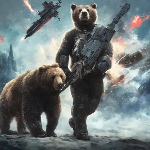 Prompt: Bear with rocketlauncher blue red