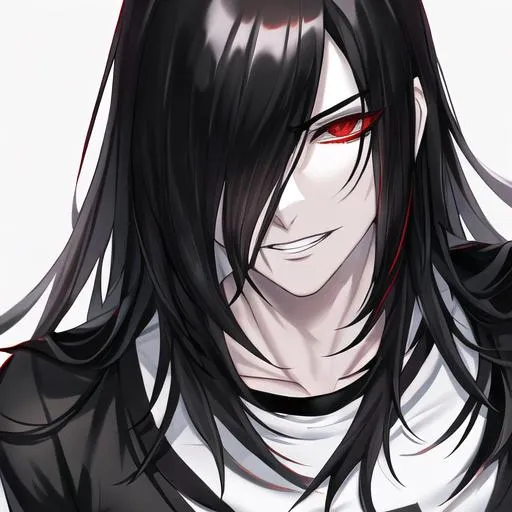 Prompt: Male long black hair that covers his eyes, sharp and sassy eyes, wearing tight jeans, My Chemical Romance on his tee, sickly  look, UHD, 8K, highly detailed, insane detail, pale skin, 
