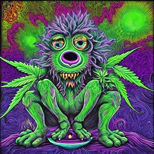 Prompt: psychadelic cannabis monster