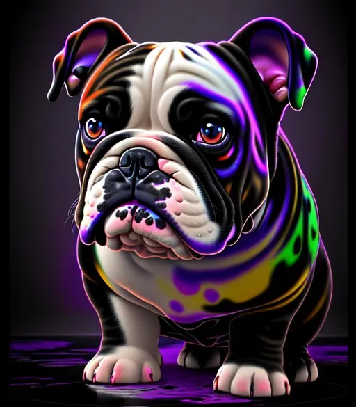 Prompt: Inky Epic Beautiful Liquid (Beautiful playful {Furry!!! English Bulldog}Puppy plasma), hyper realistic,  expansive psychedelic background, hyper realistic, 8K --s99500