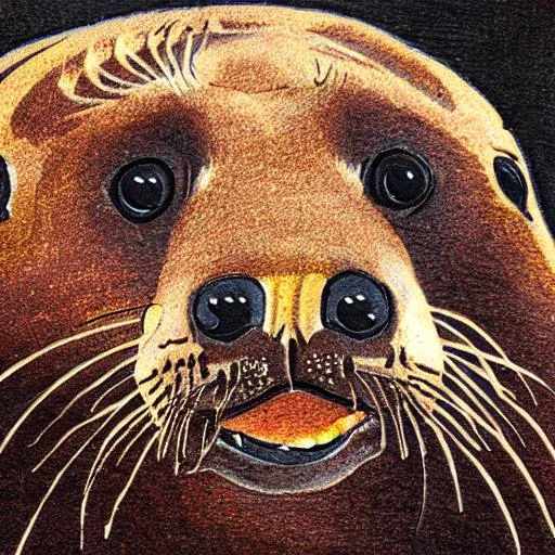 Prompt: Brown sea lion portrait in the style of Dungeons and Dragons art
