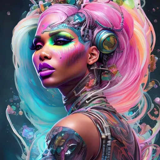 Prompt: "hyperdetailed portrait of 
Nicki Minaj as delirium of the endless, colourful make up, the sandman, made by caravaggio stanley artgerm lau wlop rossdraws artstation cgsociety concept art cgsociety octane render"