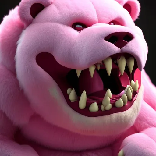 Prompt: Pink Bear, Wild, Foaming at Mouth, Roar, Demon Rage Mode Anger, Prophecy of Revelation, Anger Point, Max Attack Stat