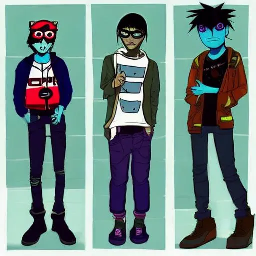 Prompt: Draw me a picture of a casual gamer inspired by the gorillaz, die antwerp, and mindless self indulgence 