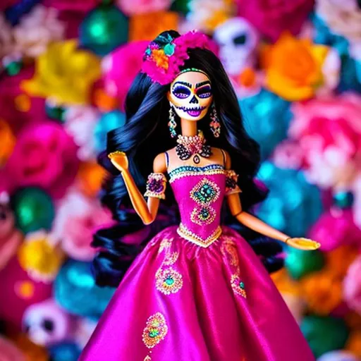 Prompt: Dia de los muertos Barbie Doll
