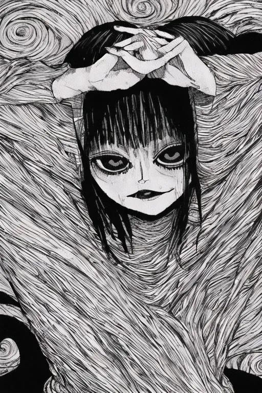 Junji Ito horror, Uzimaki, black and white, Tomie cu... | OpenArt