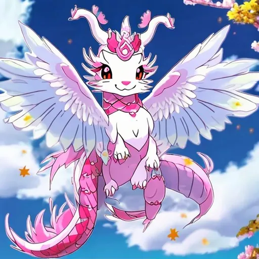Prompt: Cherry blossom dragon  childish with wings cute adorable friendly sweet kind 