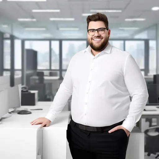 Prompt: plus size man office manager in white background