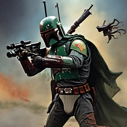 Prompt: boba fett shooting at someone
