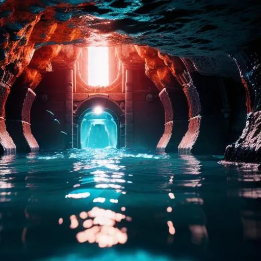 Prompt: ocean abyss disturbing holes and tunnels 8k resolution hrd 64k realistic unreal engine 5 ray tracing volumetric lighting unsettling