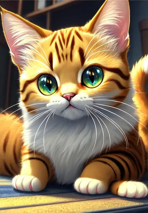 Prompt: UHD, , 8k,  oil painting, Anime,  Very detailed, zoomed out view of character, HD, High Quality, Anime, Pokemon, Meowth is a small creme-colored feline Pokémon with cream-colored fur that turns brown at the tips of its hind paws and tail Its ovoid head features four prominent whiskers wide eyes with slit pupils two pointed teeth in the upper jaw and a gold koban coin embedded in its forehead. Its ears are black with brown interiors and are flanked with an additional pair of long whiskers. Meowth is a quadruped with the ability to walk on its hind legs; while the games almost always depict Meowth on two legs, the anime states that Meowth normally walks on all fours. It can freely manipulate its claws, retracting them when it wants to move silently. The tip of its tail curls tightly.

Meowth is attracted to round and shiny objects and has the unique ability to produce coins using its signature move, Pay Day. Meowth and its evolved forms are the only known Pokémon capable of learning the move Pay Day by leveling up. Being nocturnal, it is known to wander about city streets at night and pick up anything that sparkles, including loose change. Upon finding a sparkling object, its eyes will glitter and the coin on its forehead will shine brightly. It shares this intrigue with Murkrow, with whom it often fights with for objects and prey. Meowth is a playful but fickle Pokémon with the capacity for human-like intelligence, with at least one member of the species teaching itself how to speak. Meowth tends to live in urban areas.

Pokémon by Frank Frazetta