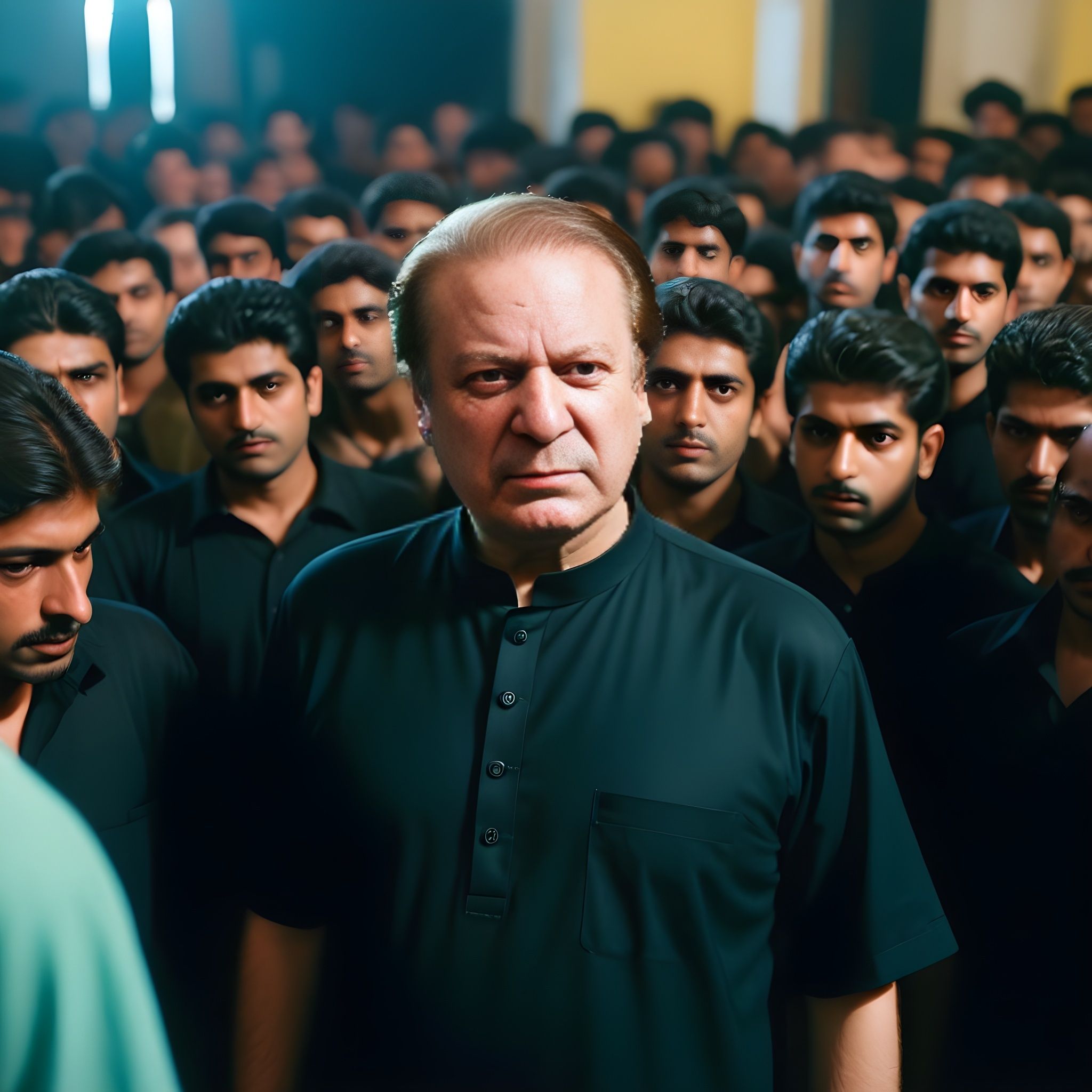 Prompt: Pakistan Youth Stands With Nawaz Sharif Ai Generated 