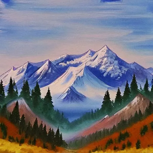 Prompt: Bob Ross style mountain