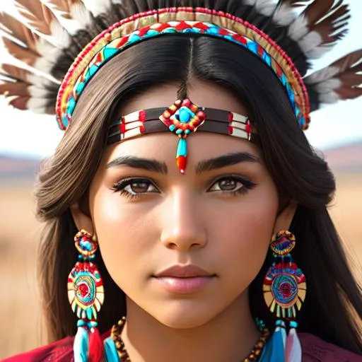 Prompt: Beautiful native American princess, facial closeup, earth tones